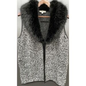Talbots Sweater Vest M Black Open Faux Fur Collar‎ Wool Blend Party Occasion